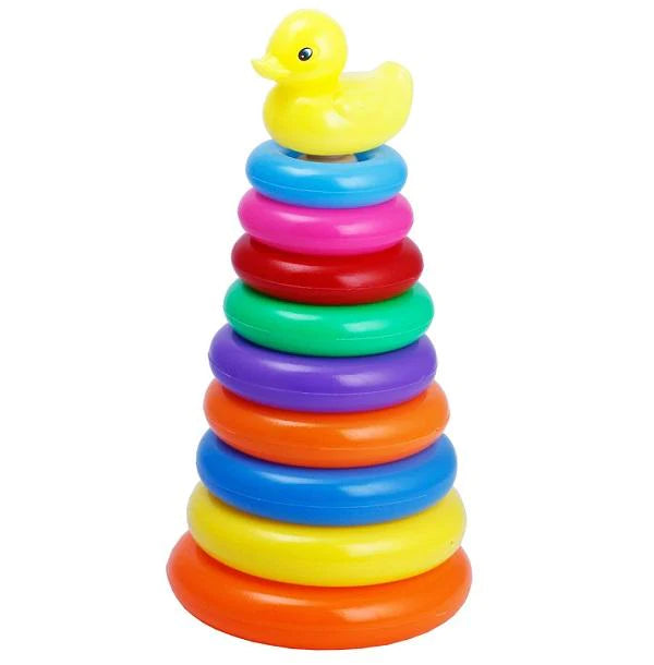 Rainbow Stacking Rings Tower Toy With Yellow Duck For Baby Boy And Girls