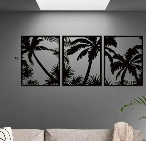Wooden Palm Trees Wall Decoration (3 Pcs Set)